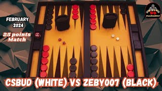 Epic Backgammon 25points match  White vs Black Checkers [upl. by Aelanna172]