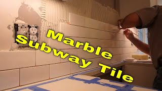 Marble subway tile Kitchen backsplash Quick view With Diagonal Herringbone [upl. by Etolas691]