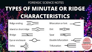 Class and Individual characteristics of fingerprints  Ridge characteristic types  Minutae types [upl. by Maximilien]