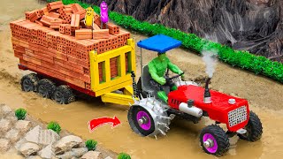 Diy making Trolley Heavy Truck full of Bricks loading  Tractor is stuck in the mud  Sunfarming [upl. by Eseyt]