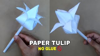 How to make Paper Tulip  Easy origami tulip  DIY tulip flower  No glue paper craft [upl. by Syned735]