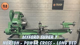 Myford Super 7 Long bed Power Cross Norton Gearbox Lathe Svarv Tornio Drehmaschine [upl. by Ahso461]