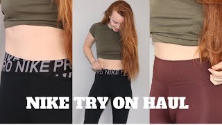 TRYING ON NEW NIKE LEGGINGS  Review [upl. by Nnyleak]