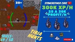 RP SOLO LVL 30 300K XPH  30K PROFITH  SKILLS 6958  Stonerefiner cave  TIBIA HUNT [upl. by Sokram]