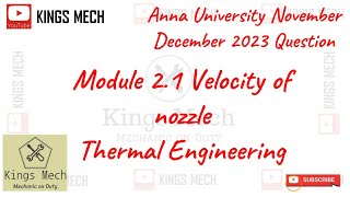 Module 21 Velocity of throat of steam nozzle Anna University November December 2023 question [upl. by Lizabeth808]