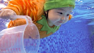 1 Year Old Baby Swimming  Happy Fish Ava [upl. by Kcirddec]