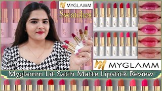 Myglamm Lit Satin Matte Lipstick Swatches Lit Satin Matte lipstick Review Great freedom sale live [upl. by Inesita]