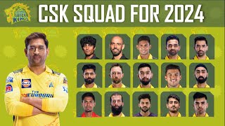 CSK Squad for IPL 2024 players list I CSK new players from auction I Knowledge in everything [upl. by Llerdnad]