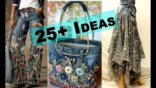 IDEAS TO UPCYCLE OLD JEANS  HOW TO UPCYCLE OLD CLOTHES [upl. by Etteniuq]