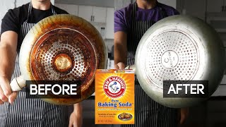 How to Clean Bottom of Pan with Baking Soda and Vinegar [upl. by Revkah695]