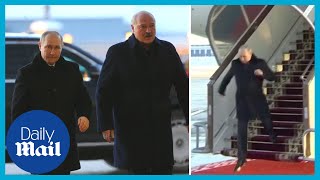 Putin hops off plane to meet Belarus president Lukashenko [upl. by Romelda]