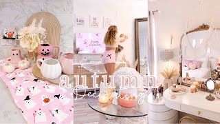 FALL DECORATE WITH ME 2024 🍂 pink amp girly autumn decor haul  updated home tour 🕯️🧸🎀 [upl. by Enaile]