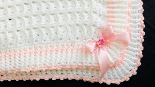 Manta para bebé a crochet paso a paso con punto de conchitas 3D SÚPER FÁCIL PARA PRINCIPIANTES [upl. by Anelet]