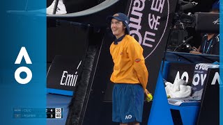 Ballkid catches a Federer return  Australian Open 2018 [upl. by Ayamat]