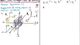 EM to Optics 20  Reflection amp Transmission at Normal Incidence Fresnel Equations [upl. by Kessiah]