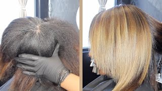 👩🏾‍🦳Blending Natural Gray Hair with Highlights graycoverage silkpress naturalhair [upl. by Poore935]