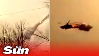 Dramatic moment Ukrainian troops shoot down Russian helicopter using British ‘Starstreak’ missiles [upl. by Kreit382]