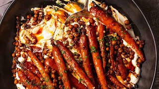 Spicy Maple Carrots with Crispy Chickpeas and Yogurt Sauce [upl. by Elocel]