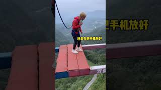 Bungee Jumping With Rope In Beautiful PlaceMan Talking On The Phone In The Air 😨😂funny travel [upl. by Cung]