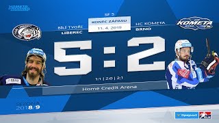 Semifinále playoff hokejové extraligy  5 zápas HC Bílí Tygři Liberec  HC Kometa Brno [upl. by Alyakim561]