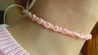 make super cute roseribbon bracelet or a choker tutorial🫢🧸🎀 [upl. by Marabel]