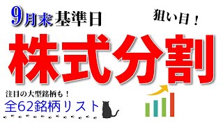 株式分割（9月末基準日）全62銘柄／大型の注目銘柄も！【株式投資】 [upl. by Marks]