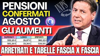 🔴 AUMENTI CONFERMATI PENSIONI AGOSTO 👉 TABELLA ESEMPI X OGNI FASCIA VERIFICA NUOVI IMPORTI NETTI❗️ [upl. by Onitrof]