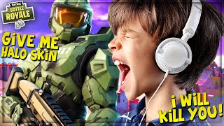 TROLLING LITTLE KID WITH NEW quotMASTER CHIEFquot HALO SKIN IN FORTNITE ProPepper Fortnite Trolling [upl. by Halle]