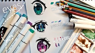 easy eyes coloring with Markers pencil colours and watercolours drawing [upl. by Einned75]