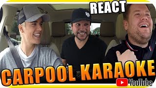 JUSTIN BIEBER amp JAMES CORDEN KARAOKE  Marcio Guerra Reagindo React Reação [upl. by Leslie606]