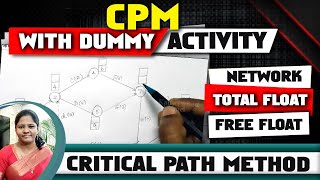 Critical Path Method with Dummy Activity  CPM Network  Critical Path  Total Floats amp Free Floats [upl. by Krystal]