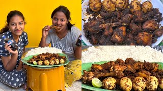 Sisters Eating Food  Spicy Chicken  Egg Fry  Basmati Rice  ghee 👌Combo  Cherry Sathakshi [upl. by Treblih]