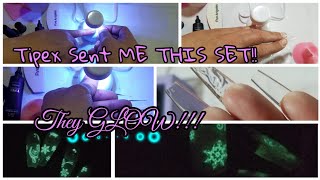 ACRYLIC SCULPTED NAIL TIPSBUILT IN APEXREVIEW amp COLLABThey GLOW in the DARK [upl. by Drofla951]