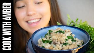 Creamy Risotto with Mushrooms Spinach and Goat Cheese  Cook With Amber [upl. by Eletnahc]