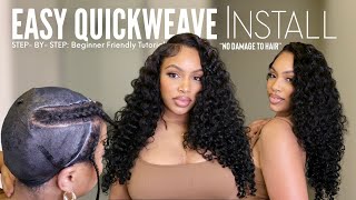 MY VERY FIRST QUICKWEAVE INSTALL  Detailed Beginner Friendly Tutorial Blending Curls  CURLSQUEEN [upl. by Drwde]