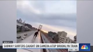 Subway Surfers Shoot TikTok Video Atop MOVING Brooklyn Train  NBC New York [upl. by Anileba]