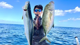 CRAZIEST Spearfishing Action I Have EVER SEEN  Rainbow Runner And Yellowspot Catch And Cook [upl. by Gordie]