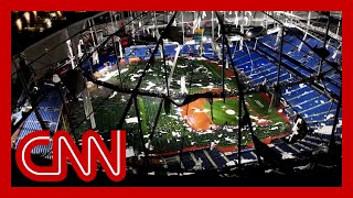 Surreal to see Tropicana Field roof shredded by Hurricane Milton [upl. by Salot]