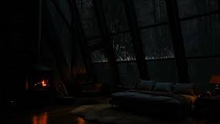 Attic Rainfall Ambience  Fireplace Cracklings 🔥 Cold Storm Forest Night for Sleep amp Relaxation [upl. by Acirahs160]