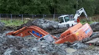 Two Excavators stuck in deep clay  Heavy Recovery  Terribärgarn Sweden [upl. by Idnyc]