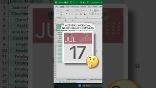 How to Calculate Weekday Workday and Networkday Formulas in Excel 📆 shorts [upl. by Eecal965]