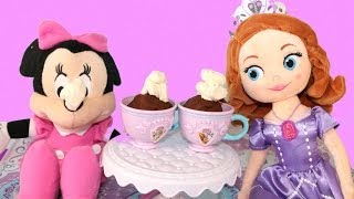 Sofia The First TEA PARTY Toy Review with MINNIE MOUSE [upl. by Ahsiemac]