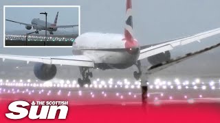 STORM EUNICE Galeforce winds make for nervous plane landings at London Heathrow airport [upl. by Andros]