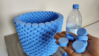 LAUNDRY BASKET FROM PLASTIC BOTTLE CAP  Very Easy DIY Plastic Recycle Ideas  Arts amp Crafts [upl. by Asha981]