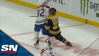 Bruins Brad Marchand Goes After Canadiens Rem Pitlick Following Hit On Patrice Bergeron [upl. by Battista]