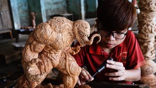 Carving VENOM out of Wood  ingenious Woodworking Skill Technique [upl. by Haodnanehs486]