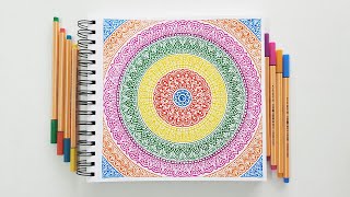 How to draw Mandala Art for beginners  Mandala in colored pen  Step by Step  DoodleZentangle [upl. by Annoel927]