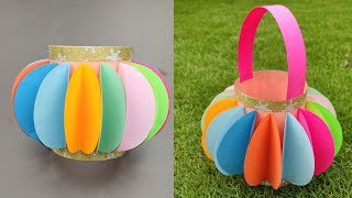 How to Make Lantern with Color Paper  Fancy Paper Lantern Making DIY [upl. by Nuahsal]