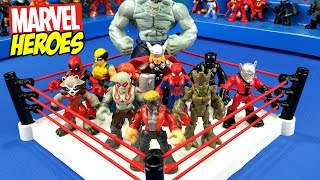 Marvel Superheroes Shake Rumble Match with Spiderman Toys Deadpool Wolverine amp Hulk  RUMBLE LEAGUE [upl. by Charis]