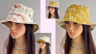 💖 Beautiful Summer bucket hat cutting and sewing  DIY Fabric Hats  Reversible Bucket Hat  Sun Hat [upl. by Eirellav]